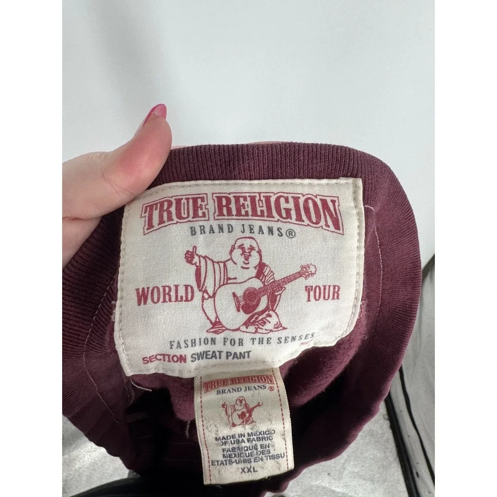 True Religion Baggy Sweatpants Straight Leg Mens 2XL Burgundy Fleece‎ Maroon #56